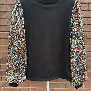 A. Calin by Flying Tomato Black Sequin Sleeve Sweatshirt